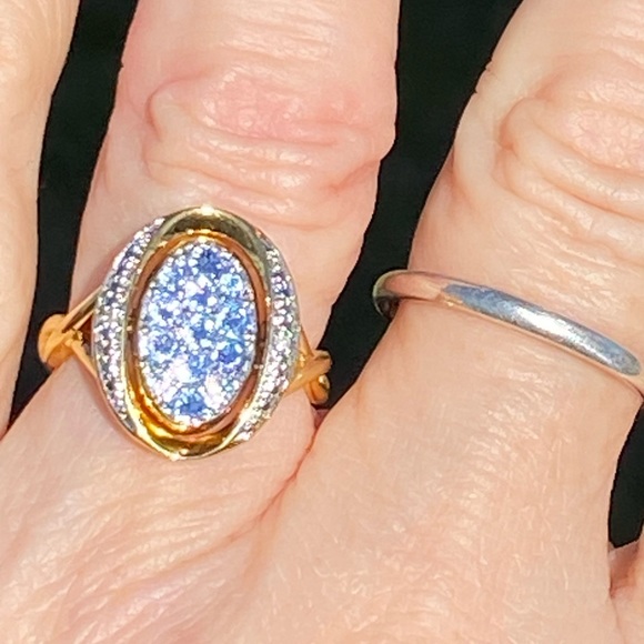 Danbury Mint blue birthstone Diamond flip ring initial K 14kt gold plated sz 7 - Picture 6 of 16